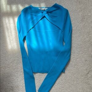 Zara Blue Long Sleeve Top with Knot Detail
